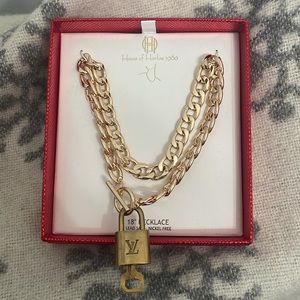 LOUIS VUITTON LOCK AND KEY #308 and NIB. House of Harlow 1960 necklace. 18" inch